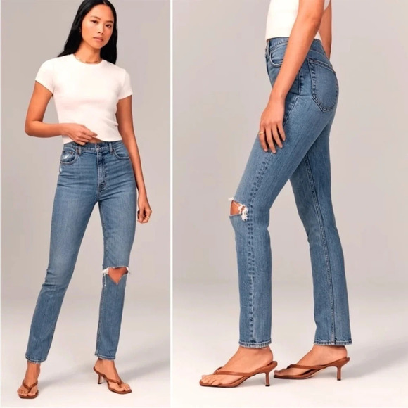 Abercrombie & Fitch 90s Slim Straight Ultra High Rise Jeans Size 26/2 Curve Love - Picture 3 of 9